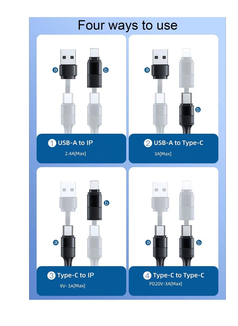 USB C Multi Charging Cable, 4FT 60W 4-in-1 USB C to Multi Charging Cable Combo, IP/Type C/USB A Ports Fast Charging Cord, for Laptop/Tablet/Phone and More - Image 2
